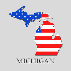 Map State of Michigan in American Flag - vector illustration.