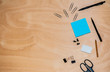 © beleksv - Business background with note paper, pen and paperclips on office table. View from above