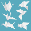 Set of paper cranes origami birds isolated. Vector illustration.