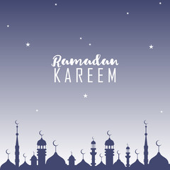 Wall Mural - Night background. Ramadan Kareem holiday celebration beautiful greeting card background vector illustration. Islamic celebration design. Eid Mubarak vector illustration. Night cityscape background