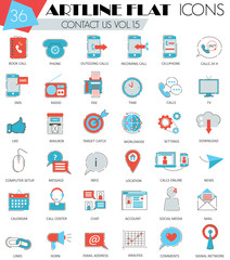 Fototapete - Vector contact us ultra modern outline artline flat line icons for web and apps.
