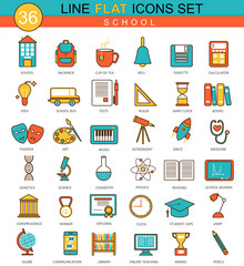 Aufkleber - Vector School flat line icon set. Modern elegant style design  for web.