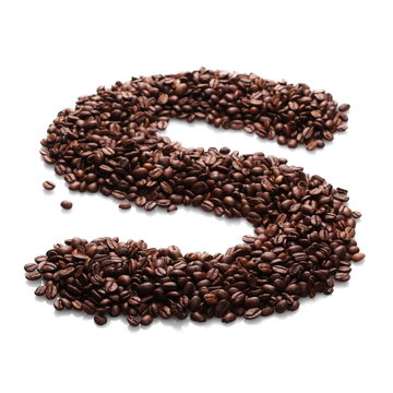 letter s, alphabet from coffee beans isolated on white background