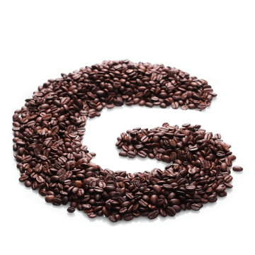 letter g, alphabet from coffee beans isolated on white background