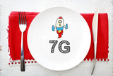 Fototapeta  - 7G concept on white plate with fork and knife