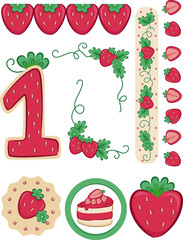 Sticker - Number 1 Design Strawberry Birthday