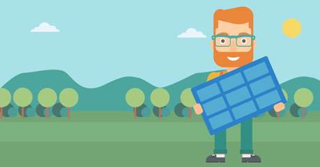 Poster - Man holding solar panel.