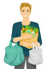 Poster - Man Shopping Bags Grocery