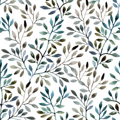 Watercolor seamless pattern with tree branches. Autumn background