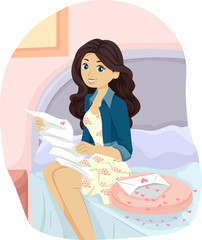 Wall Mural - Teen Girl Read Love Letter Bed