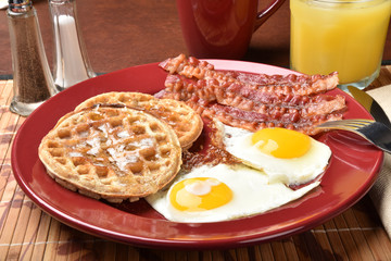 Canvas Print - Bacon eggs and waffles