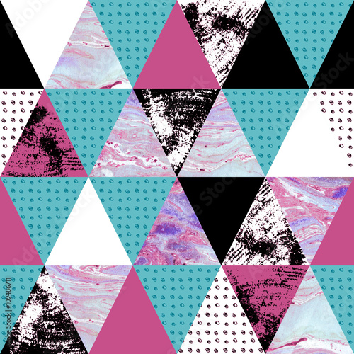 Fototapeta do kuchni triangle seamless pattern with grunge and watercolor textures.