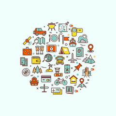 Poster - traveling and transport icons in circle design for web mobile app. travel transport ship or car, tra