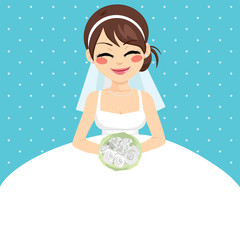 Wall Mural - Beautiful young woman with bride dress with white space as template