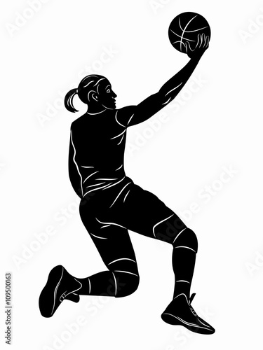 Silhouette Female Basketball Player Vector Drawing Buy This