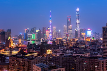 Canvas Print -  Elevated  view of Shanghai skyline at night.