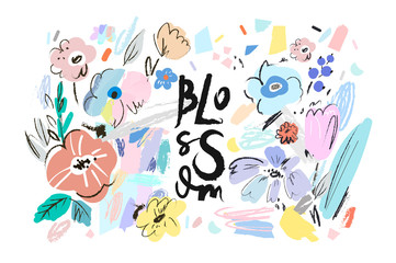 Wall Mural - Banner with beautiful flowers. Vector floral header and creative background. Vector