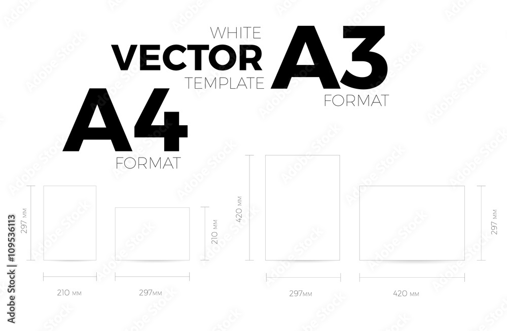 A3 and A4 page format white vector eps10 template. vertical and ...
