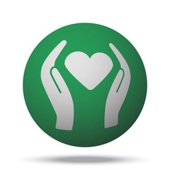 Wall Mural - White Heart care web icon on green sphere ball