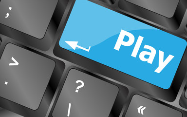Poster - Computer keyboard with play key - technology background. Keyboard keys icon button vector