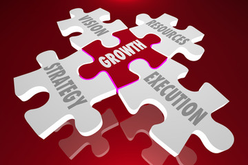 growth vision strategy execution puzzle pieces words 3d illustra