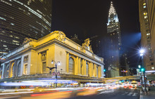 Busy Traffic And Grand Central Station At Night, New York, USA