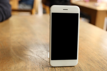 Poster - Mockup smartphone on wooden desk