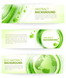 Set of green abstract vector banners with Earth, eco design. Abstract background for business presentations, cards, banners. Vector.