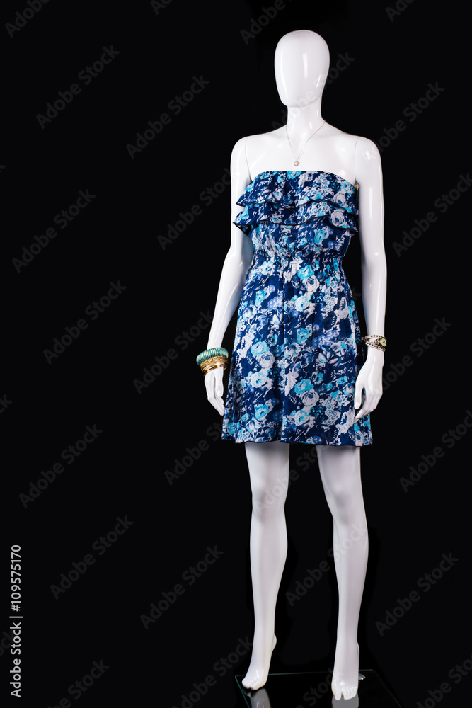 blue dress mannequin Zapakasa Women Sparkly Mermaid Prom Dress with Slit Light Blue Spaghetti  Straps Party Dress with Pleated