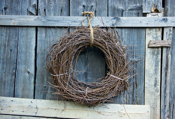 Hand Made Nest Hanging on Wooden Background