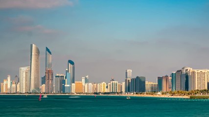 Sticker - Cityscape of Abu Dhabi timelapse at Persian Gulf, UAE. 