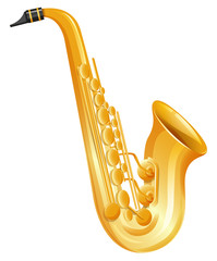 Wall Mural - Golden saxophone on white background