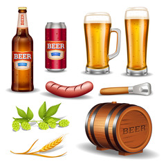 Wall Mural - Beer Realistic Icons Collection 