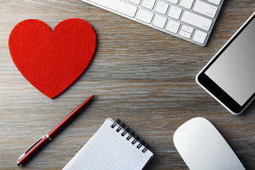 Poster - Workplace decorated with Valentine's heart, top view