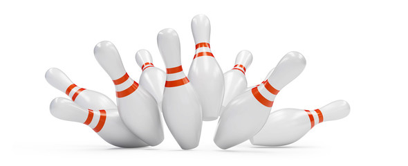 Wall Mural - bowling strike 3D rendering, on a white background