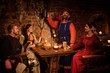 © Nejron Photo - Medieval people eat and drink in ancient castle tavern.