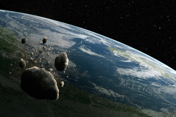 Wall Mural - cosmos scene with asteroid and planet earth in space