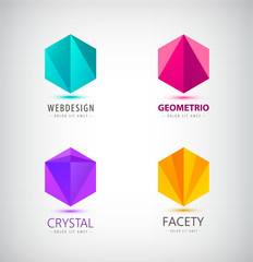 Fototapete - Vector set of crystal 3d logos, icons, signs. Idea for company identity