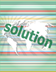 Poster - The word solution on digital screen, business concept vector quotation marks with thin line speech bubble. concept of citation, info, testimonials, notice, textbox