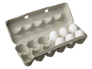 Canvas Print - half dozen of eggs in a egg carton.