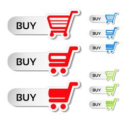 Poster - Vector simple shopping cart, menu items, white buttons with trolley
