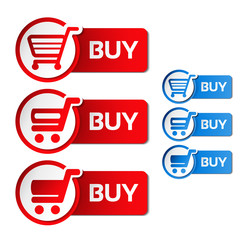 Poster - Vector simple shopping cart, menu items, white buttons with trolley