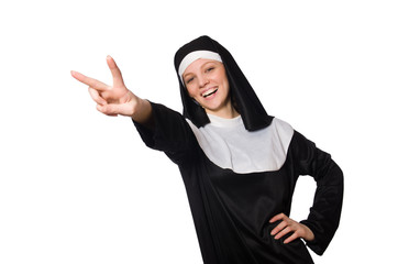 Wall Mural - Nun isolated on the white background