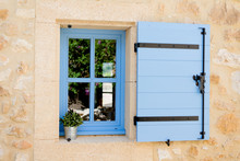 Blue Old Window In Traditional French Provence Architecture
