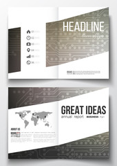 Poster - Set of business templates for brochure, magazine, flyer, booklet or annual report. Microchip background, electrical circuits, science design vector template