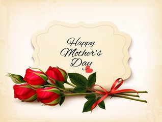 Fototapete - Bouquet of red roses. Mother's Day background. Vector.
