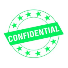 Confidential White Wording On Green Rectangle And Circle Green Stars
