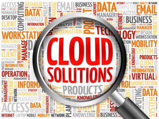 Poster - Cloud Solutions word cloud with magnifying glass, business concept