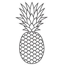 Line Icon Pineapple With Leaves. Vector Illustration.
