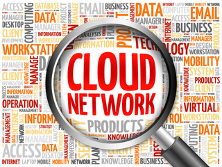Poster - Cloud Network word cloud with magnifying glass, business concept
